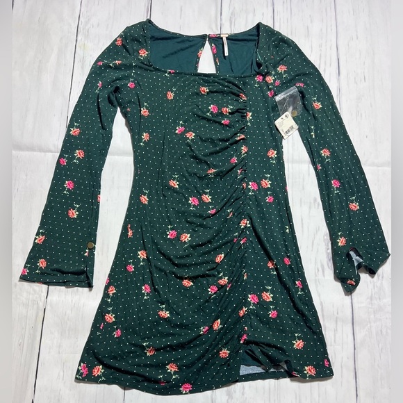 Free People Celia Floral Long Sleeve Emerald Dress NWT - Picture 5 of 7